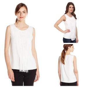 Calvin Klein White Sleeveless Fringe Blouse